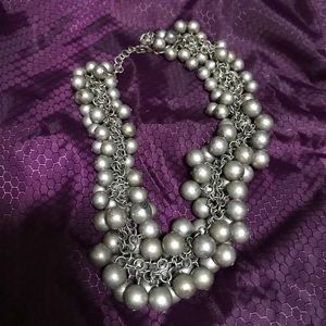 Silver pearl-like cluster statement necklace